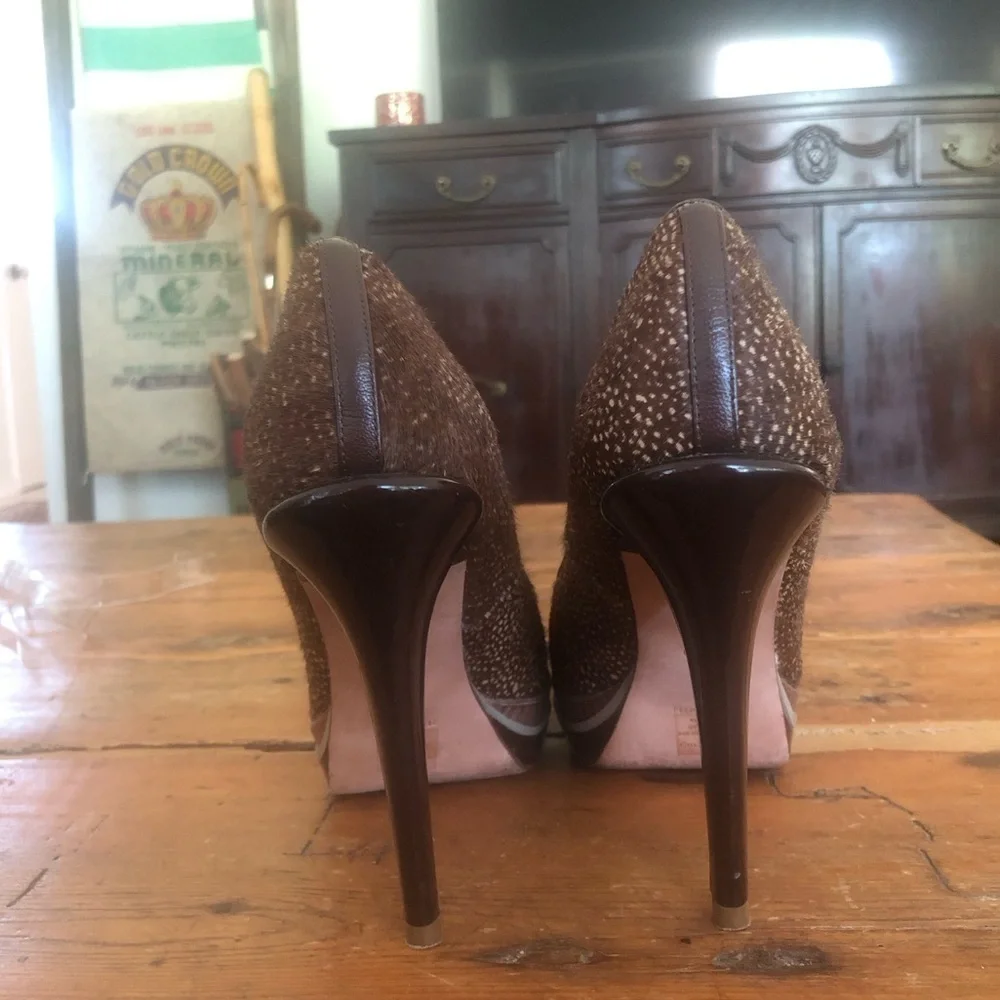 Cole Haan leoprd prnt pony hair dble platform 4.5” patent heels SZ 6.5 Mobwife - Picture 7 of 10